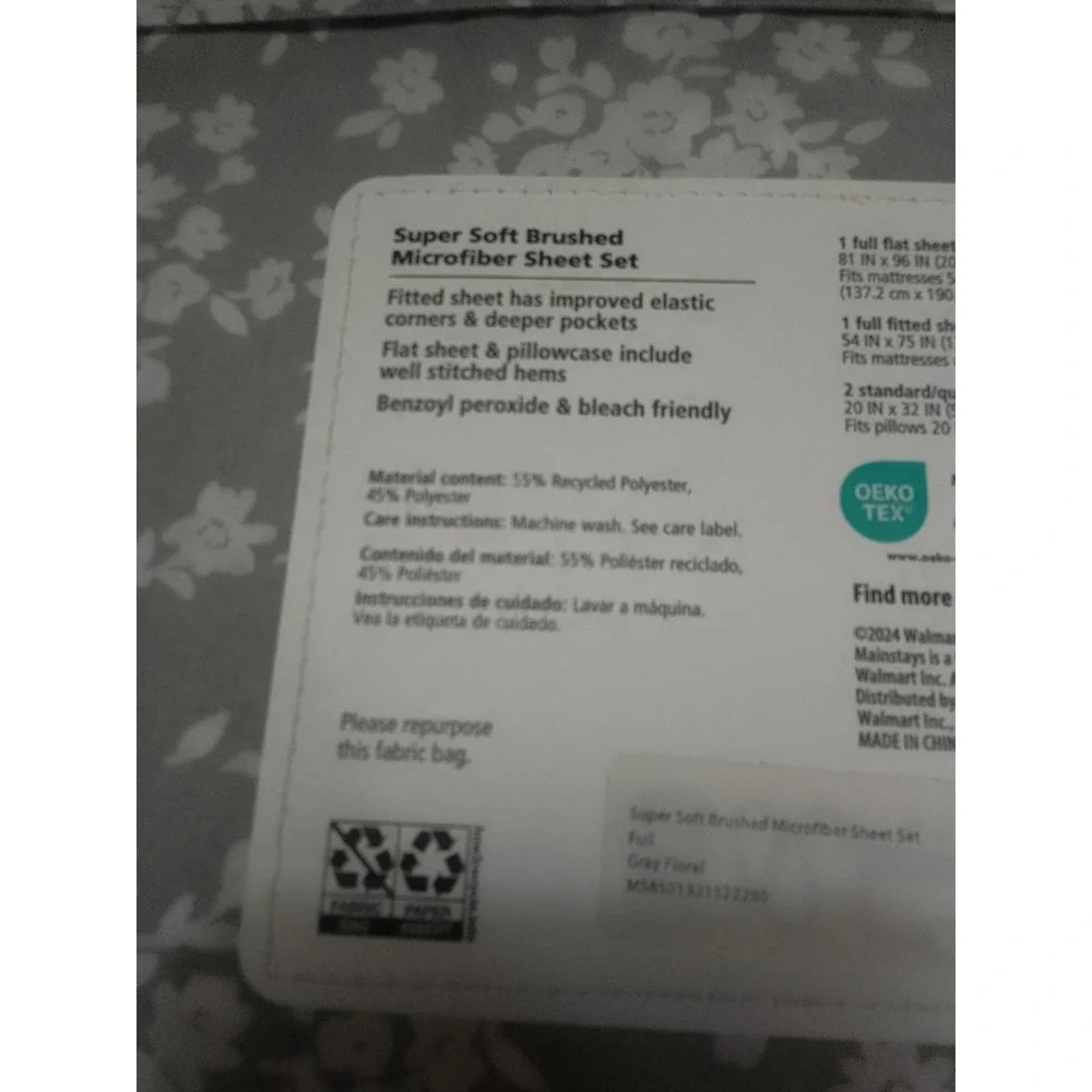 Mainstay Super Soft Sheet Set Brushed Microfiber Size Full Size  Improved...
